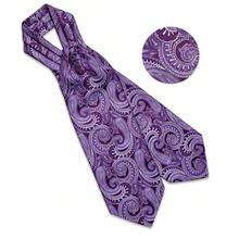 4 Stücke Herren-Ascot-Krawatten-Set in tiefem Violett-Lila mit Einstecktuch und Manschettenknöpfen, Nackensegment für große Empfänge, Abschlussbälle und als Geschenk für Herren - Violett - Übersicht 2
