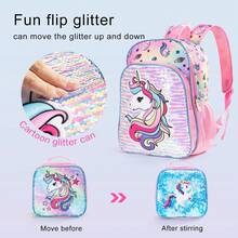 3-Piece Set Combination Pack, Unisex Backpack, Iridescent Reversible Sequins, Gradient Nebula Background, Shiny Theme With Small Square Bag And Small Box, Suitable For Travel, Camping, Outing, Casual Fashion Backpack With Padded Back And Adjustable Shoulder Straps, Printed, Best Gift For Others, Daily Commute, Portable - Pink - View 6