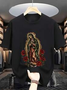 Camiseta con Gráfico de Nuestra Señora de Guadalupe para Hombre y Mujer - Ropa Religiosa Negra con Rosas Rojas - Camiseta Deportiva que Absorbe la Humedad - Camiseta Casual para Todas las Te - Negro - Ver 1