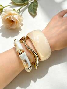 3pcs/Set Luxury Vintage Resin & Metal Bracelet Set, High-End Design Jewelry For Women, Suitable For Party Wear (Metal Ring, Inner Ring With Regular Black Dots, Normal Production Requirement) - Bohemia - View 10