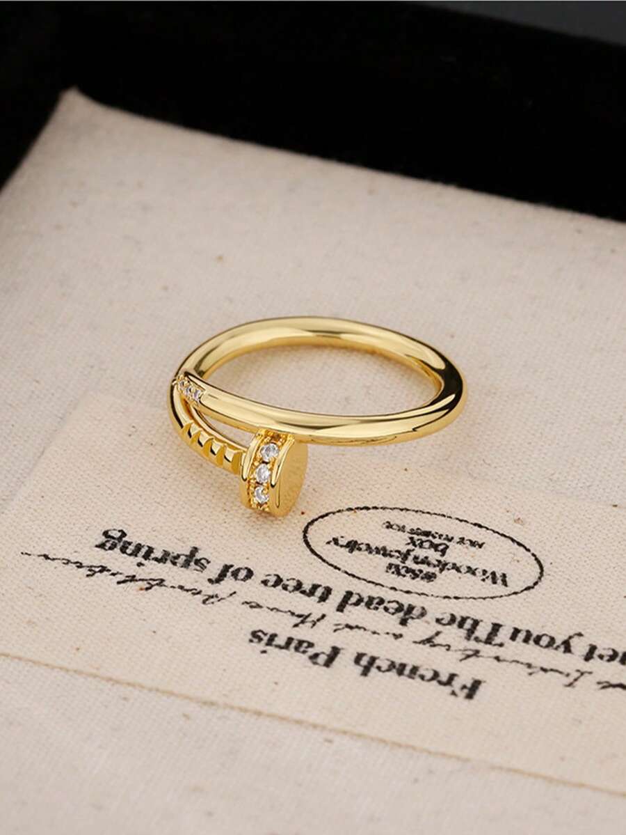 1pc Niche Fashion Minimalist Micro-Inlaid Zirconia Double-Layer Purple Water Drop Open Ring, Fully Paved Letter Open Ring, Personalized Luxury Versatile Design Ring - Nailer Ring - View 1