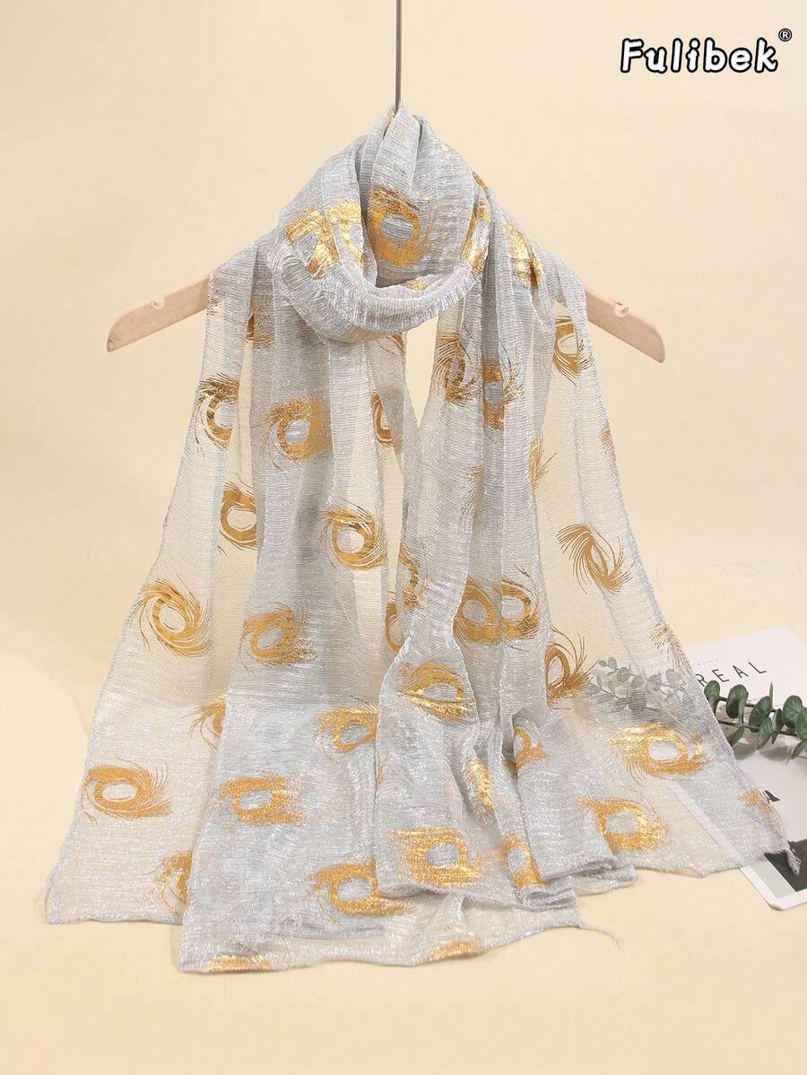 1件女款四季通用新款金箔亮面絲綢圍巾披肩頭巾 防曬沙灘巾 Abaya,適合海邊度假與日常生活,為您的穿搭增添亮點 - 淺灰色 - 查看 1