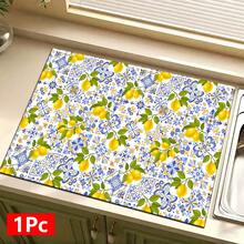 1pc, Home Decor, Lemon Plaid Pattern Printed Dish Drying Mat, Coffee Machine Absorbent Mat, Sink Drainage Mat, Cup Absorbent Mat, Kitchen Supplies, Bathroom Supplies, Kitchen Countertop Decor - Multicolor - View 15