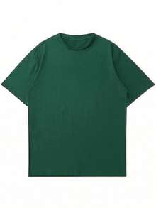 Plus Size Solid Color Basic Clean Style Men's Short Sleeve T-Shirt | American Casual Loose Fit | Suitable For Summer Wear - Dark Green - View 6