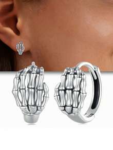 1 Pair Punk Skeleton Hand Bone Hoop Earrings, Designed For Women, Suitable For Wedding, Engagement, Anniversary Party, Valentine's Day Gift - 1# - View 8
