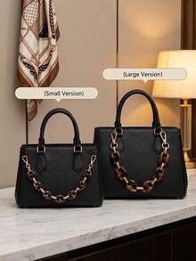 1pc Resin Tortoise Shell Chain Replacement, Luxury Acrylic Amber Leopard Print Handbag Handle, Thick Metal Chain Belt Suitable For Handbags - Multicolor - View 6