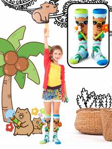 1 Pair Kids Unisex Knee High Socks, 3D Plush Flower Capybara Cartoon Light Blue Tropical Creative Design For Daily Wear - Multicolor - View 6