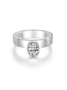 1件歐美簡約橢圓全圈 S925 純銀 1CT 鑲嵌情侶戒指，高品質日常通勤百搭紋理簡約訂婚儀式配件 - 銀色 - 查看 8