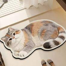 1pc Tricolor Cat Shaped Bath Mat, Bathroom Rug, Door Mat, Small Rug, Carpet, Floor Mat, Home Decor, Area Rug, Outdoor Mat, Home Decor, Area Carpet, Bedroom Rug, Washable Carpet - Multicolor - View 2
