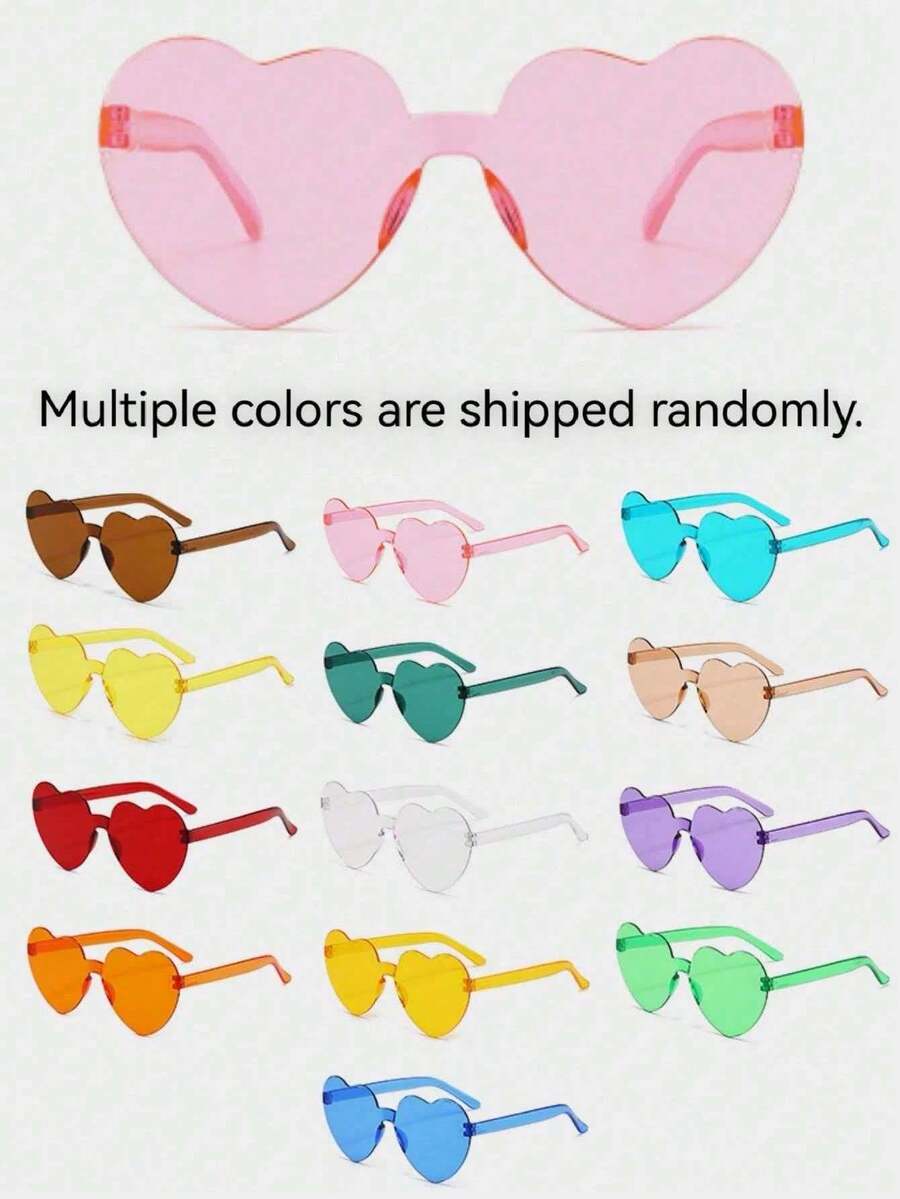 45/20/10pcs Frameless Glasses Set, Includes 5pcs Random Candy Color Heart-Shaped Lens Glasses, Unisex Photo Game Prop Glasses, Suitable For Party Decoration, Outdoor Activities, Daily Outfit Accessories - A - View 1