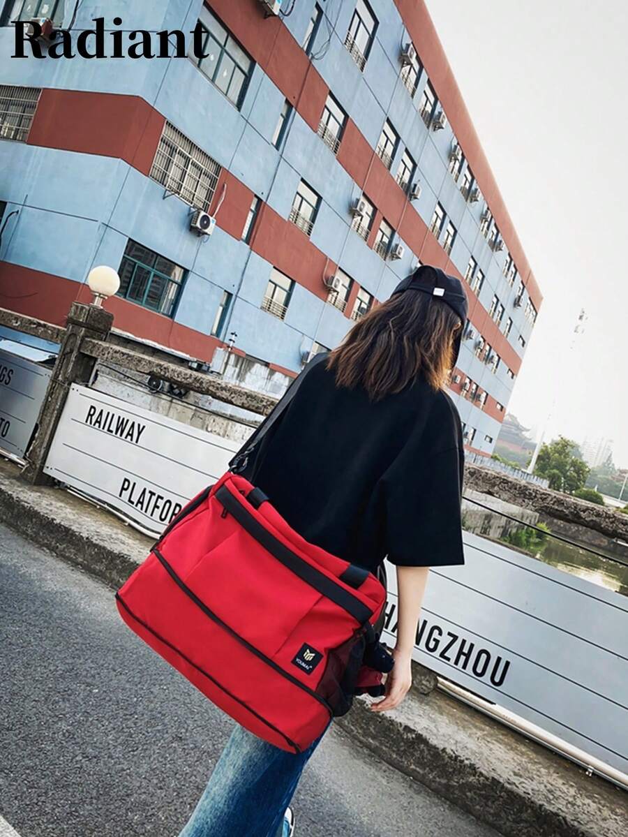純色尼龍行李袋，附可拆卸肩帶、鞋子隔層、防水，健身旅行袋，中性款，四季適用（不含吊飾）