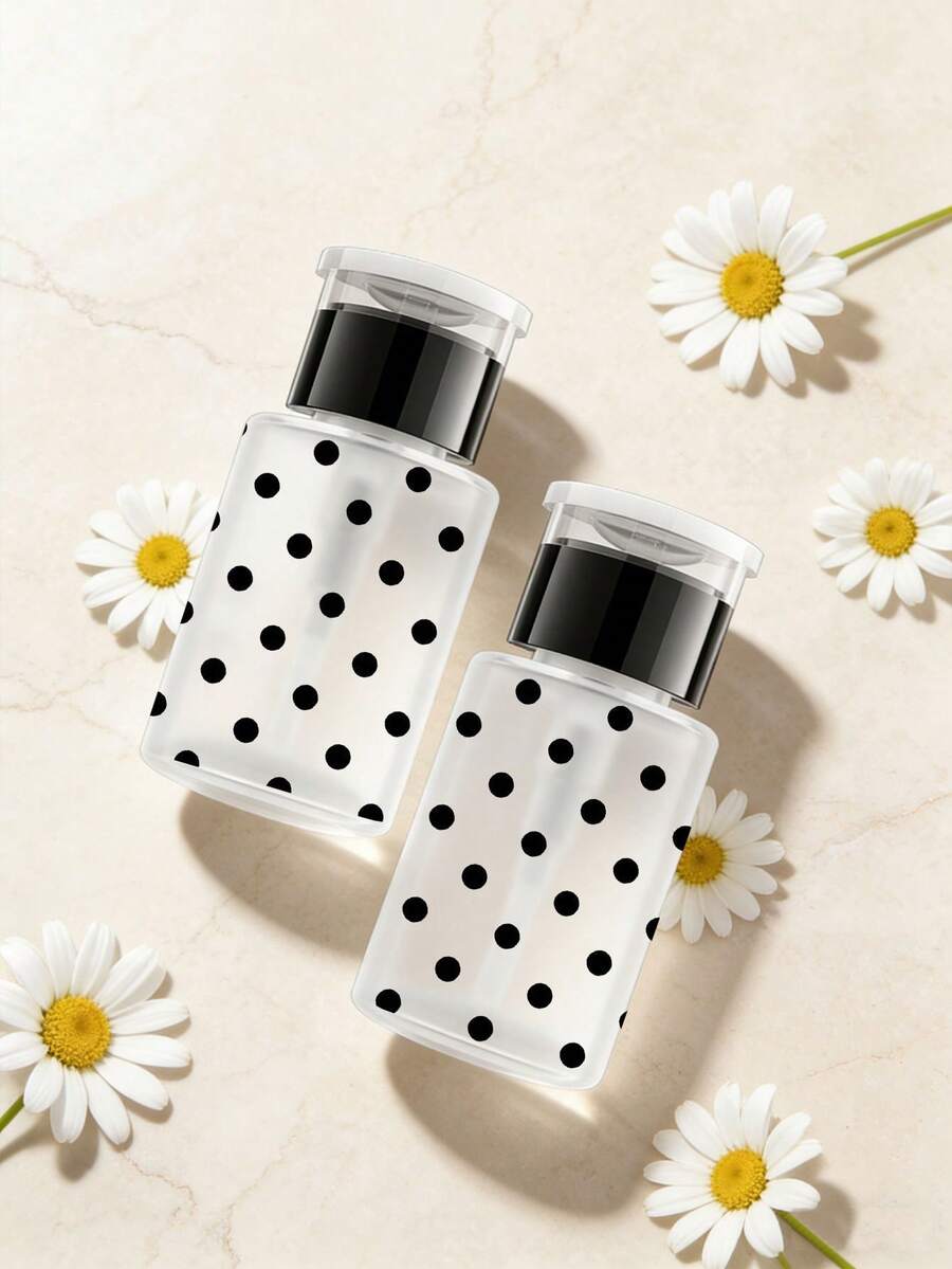 Cute Polka Dot Pattern Transparent Pet Reusable Travel Bottle, Makeup Remover Dispenser Bottle, Portable Pump Head Dispenser Bottle, Suitable For Nail Polish Remover, Toner And Makeup Remover, Round Top Design, Reusable, Makeup Remover Bottle, Travel Essential - Multicolor - View 1