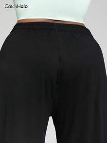 Plus Size Women's Casual Sweatpants With Pockets And Drawstring, Loose Fit, Black Color, Sporty Style Sports Fall - Black - View 7