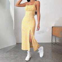 New Women's Daisy Print Strapless Bodycon Mini Dress With Cutout Chest, Spring/Summer - Yellow - View 1