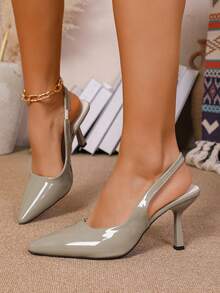 Women's High Heel Pumps With Thin Kitten Heel, Elegant Pointed Toe, Elastic Back, Closed Toe Sandals - Grey - View 17