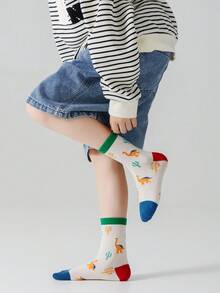 5雙中性兒童卡通大眼可愛恐龍中筒襪，秋冬款，適用1-2歲、2-3歲、3-8歲、8-12歲 - 彩色 - 查看 9
