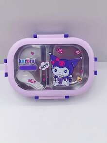 SANRIO 1個 Romi 900ml 卡通圖案防漏分格便當盒,不鏽鋼材質,耐用防摔,附餐具,開學必備,開學季與生日禮物,戶外野餐必需品 - 彩色 - 查看 12