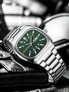 VA VA VOOM 男士原裝腕錶 40mm 方形錶殼 雙日曆錶盤 雙色不鏽鋼錶帶 螢光刻度 奢華商務風 3Bar 防水 適合男士節日禮物、日常通勤裝飾、正式場合穿搭、戶外運動 - 綠色 - 查看 3