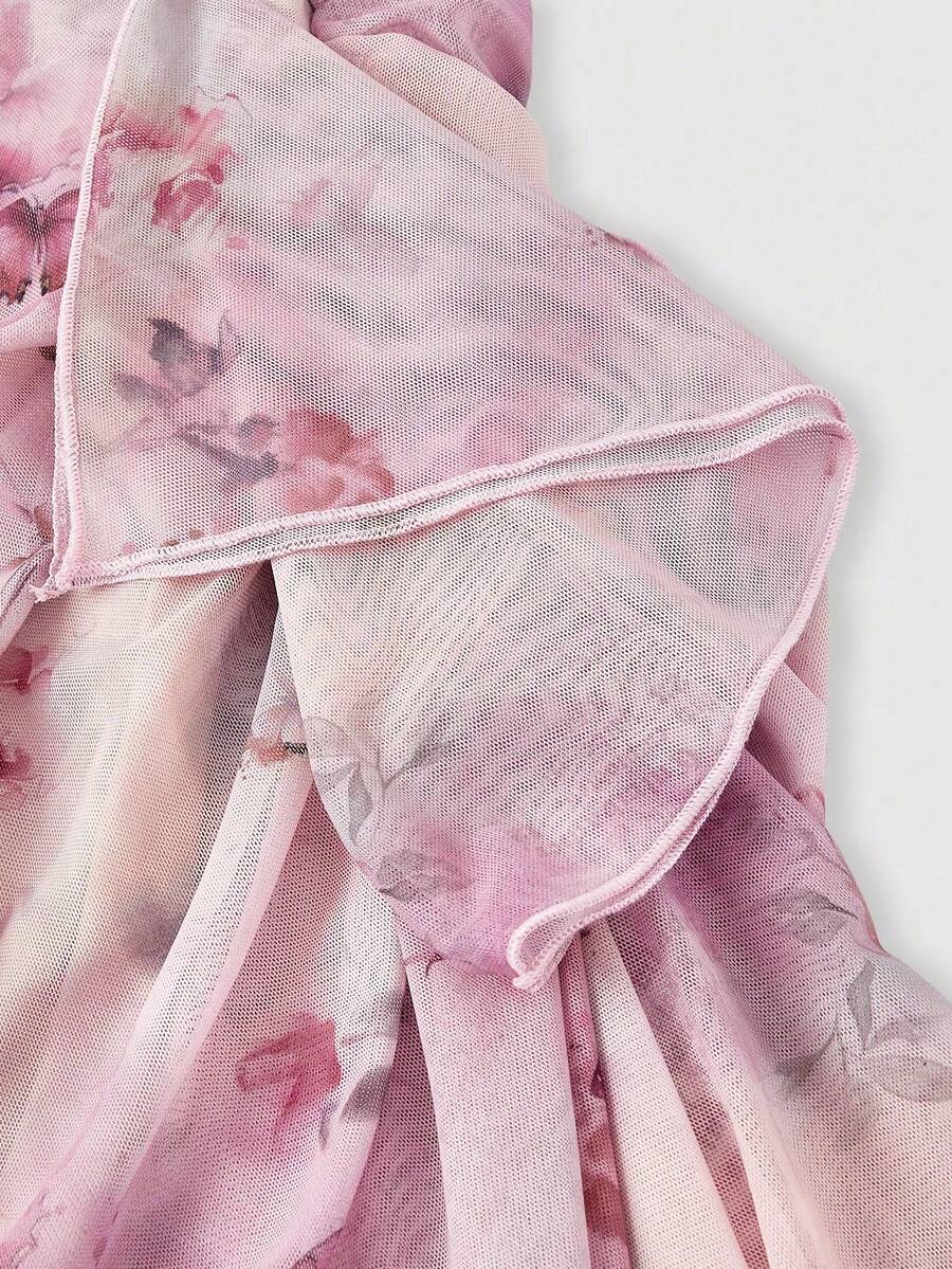 MOD Vestido de mujer con estampado de mariposa vintage con teñido anudado, volantes fruncidos y bajo asimétrico, ideal para el Día de San Valentín, carnaval, cóctel, cena, baile de gra - Rosa Pálido - Ver 1