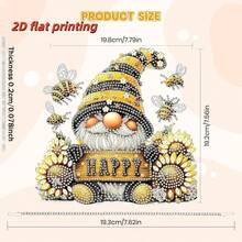 2D Flat Printing, Gnome Diamond Art Hanging Kit, 5D Special Shape Diamond Art Kit For Adults, Crystal Rhinestone Sunflower Diamond Painting Bee Gemstone Artist Home Garden Wall Decor - A - View 5