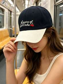 1 pieza Gorra de béisbol de fibra de poliéster con bordado de corazón de cereza KOKE, gorra de pico de pato ajustable de moda unisex, protección solar, sombrilla para viajes, senderismo, regalo para hombres y mujeres jóvenes. Gorra de trabajo para conductor, maestro, estudiante, actor, camarero de restaurante. - PASTEL de cereza - Ver 2