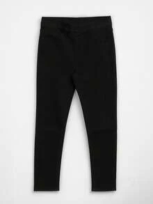 Women's Black Leggings Jeans With Elastic Waistband - Black - View 2