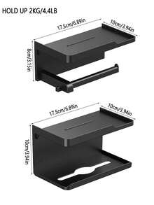 1pc Black/Gray Wall Mount Toilet Paper Holder, No Drill Dual-Use Tissue & Roll Rack For Bathroom Storage, Small Apartment Home Rental, Thick Space Aluminum, Phone Stand, Adhesive Installation, Waterproof Rustproof Toilet Tissue Shelf - Multicolor - View 2