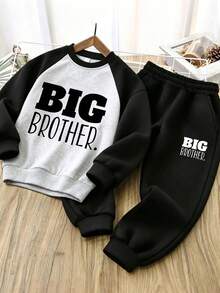 2pcs/Set Tween Boys Round Neck Raglan Sleeve Printed Sweatshirt And Simple Casual Sports Pants, Autumn/Winter New Boys Outfit - Multicolor - View 2