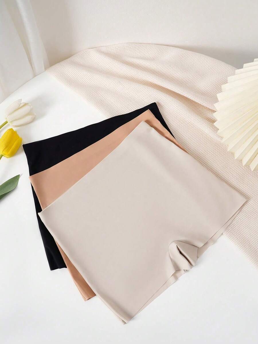Conjunto de 3 piezas de shorts antiexposición de mujer de unicolor - Verde militar - Ver 1