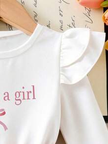 Baby Girl Cartoon Print Round Neck Long Sleeve Top And Skirt Set - White - View 3