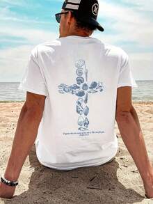 Men's Short Sleeve Summer T-Shirt With Print - White - View 1