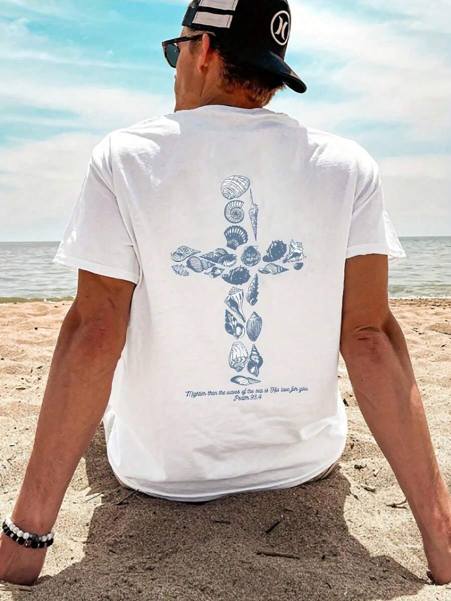 Men's Short Sleeve Summer T-Shirt With Print - White - View 1