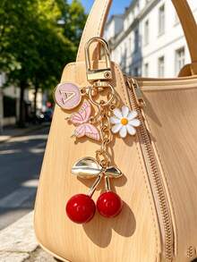 Charm de Bolsa Fofo Rosa Cereja Borboleta & Letra A-Z - Pendente de Moda para Mochila Cereja, Chaveiro, Pendente de Liga de Letra A-Z, Pendente para Auriculares, Ornamento Pendente para Carro, Charm Decorativo, Chaveiro Cereja, Ornamento de Bolsa, com Clipe de Bolsa, Joias de Resina Brilhante & Metal, Adequado para Carteira e Mochila Feminina - Multicolorido - Ver 6