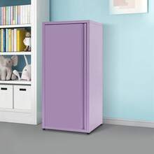 Armario de almacenamiento de 3 niveles, armario de almacenamiento con estantes regulables en altura, armario de almacenamiento metálico con una puerta. - Morado - Ver 4