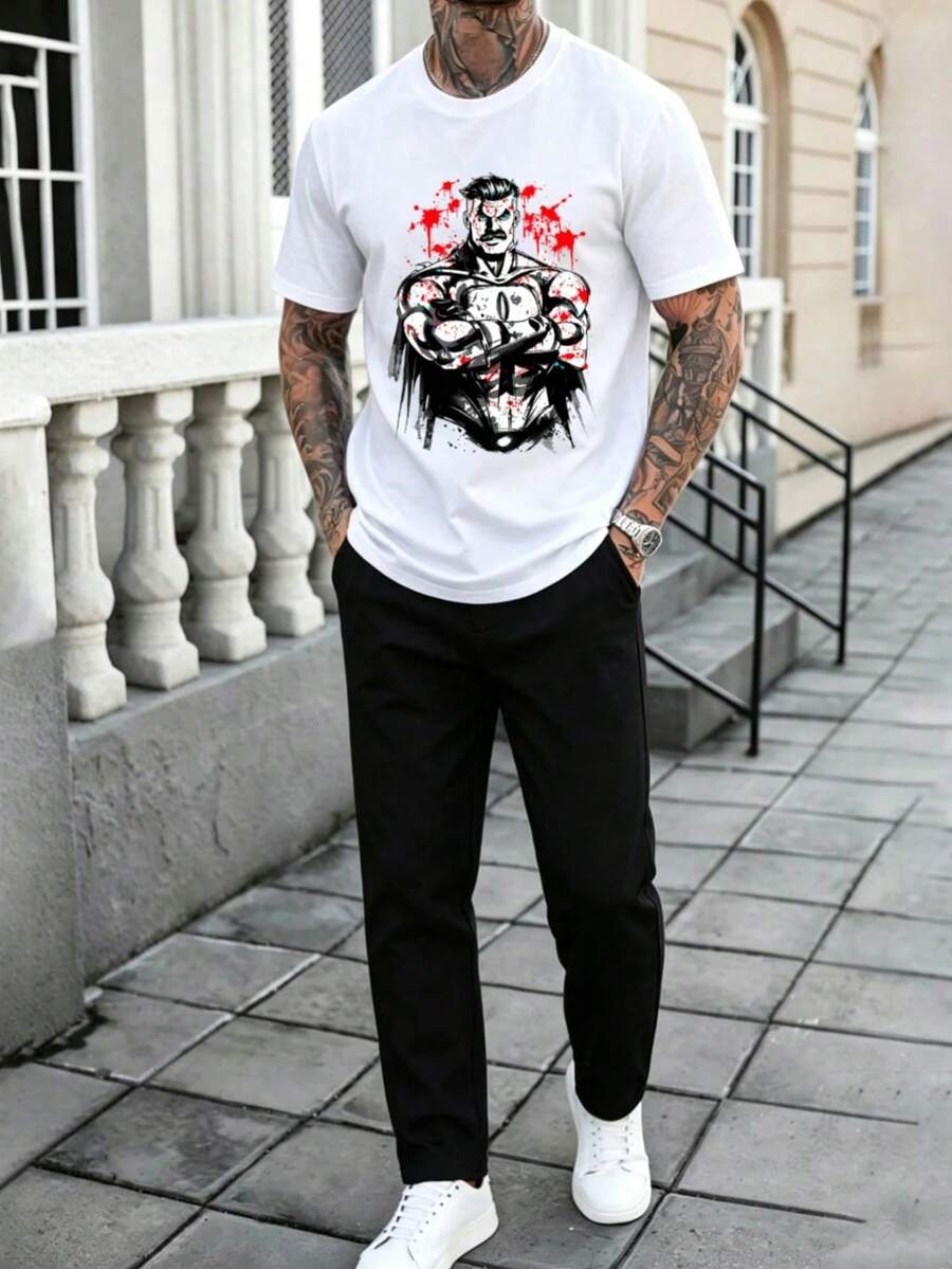 Summer 2026UCJPT Men's Streetwear Print T-Shirt Casual Sportswear Set Long Pants Aesthetic Streetwear Oversized Breathable And Comfortable Shipping From Mexico - 白色 - 查看 1