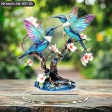 2D Flat Acrylic 2pcs Hummingbird Decorative Ornaments - Modern Theme Home, Desk Or Office Decor - Perfect Gift For Friends, Unique Office Decoration, No Electricity Required, Desktop Decorative Ornament - A - View 3