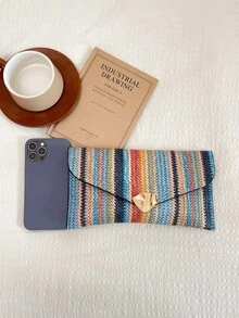 Woven Straw Striped Flap Envelope Clutch Bag, Minimalist Fashion Casual Striped Straw Handbag - Multicolor - View 7