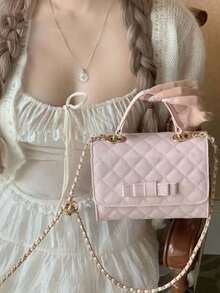 Korean Niche Design Ins Style Sweet Cute Commute Outing Daily Shopping Rhombus Small Square Chain Bag 2026 New Versatile Fashion Minimalist Shoulder Handheld Crossbody Bag - Pink - View 2