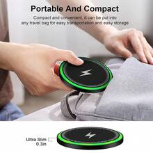 15W Mirror Wireless Charger With Built-In LED Ambient Indicator, Induction Fast Charging Technology, Stable And Efficient Charging; Compatible With IPhone 17/16/15/14/13/12 Pro, XS Max, Mini, X, XR Full Series, And Also Compatible With Samsung Mainstream Flagship Models, Compact And Portable, Suitable For Home, Office And Other Scenarios - Black - View 4