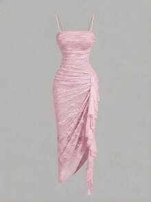 MOD Vestido de mujer con estampado de mariposa vintage con teñido anudado, volantes fruncidos y bajo asimétrico, ideal para el Día de San Valentín, carnaval, cóctel, cena, baile de gra - Rosa Pálido - Ver 2