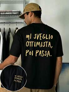 Amore Pasta & Wine Design Men's Slim Fit T-Shirt, Vacation Travel Beach, Daily Gathering - Hitam 2 - View 4