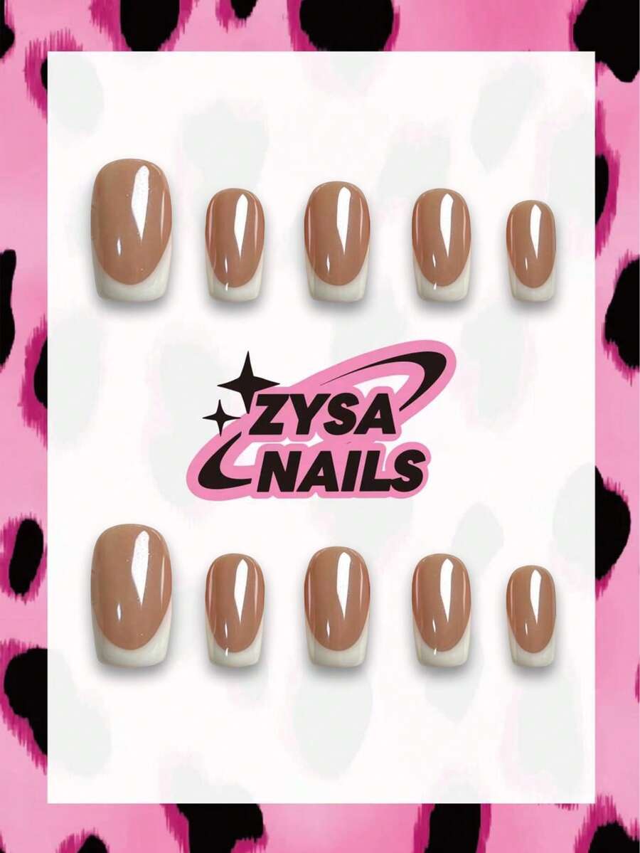 Zysa 10 Stück Press-On-Nägel, handgefertigte quadratische kurze Nägel, rosa French Nails, für Strandurlaub, Sommer und Abschlussfeier, für Frauen und Mädchen - Verschiedenfarbig - Übersicht 1