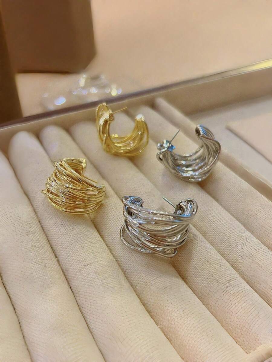 復古優雅鏤空環狀耳環,採用耐用包覆式 C 型耳圈與螺旋設計,適合各種場合 - C形 - 查看 1