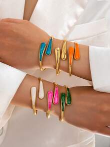 1pc Fashion Exaggerated Metal Enamel Geometric Water Drop Shape Round Bracelet Suitable For Women's Daily And Party Wear - Geometry - View 11