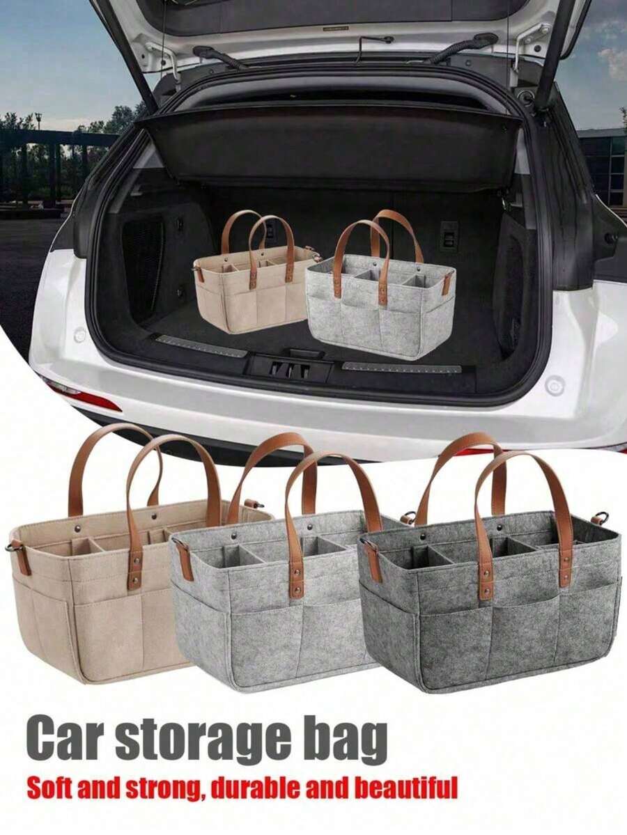 Easypie Selection Multifunctional Felt Car Trunk Storage Bag, Fiber Material, Durable With Handle, Dustproof And Moisture-Proof, Practical Car Accessory - A - View 1
