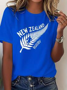 Camiseta de mujer Pure Comfortable con el icónico logo de la fronda de rugby de Nueva Zelandia - Azul - Ver 1