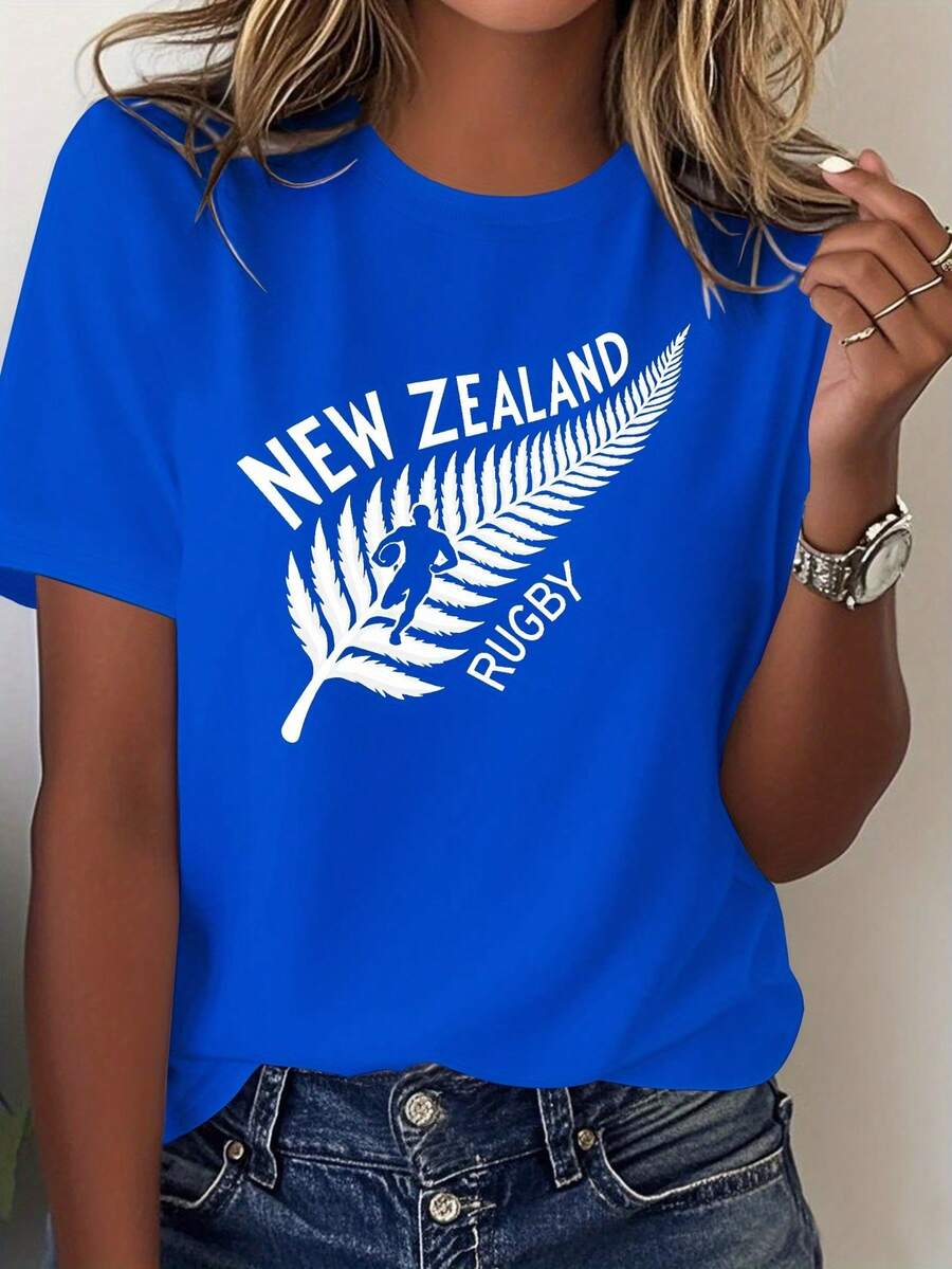 Camiseta de mujer Pure Comfortable con el icónico logo de la fronda de rugby de Nueva Zelandia - Azul - Ver 1
