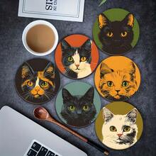 6pcs Wooden Black Cat Coaster Set, Heat-Insulating, Anti-Slip And Heat-Resistant Table Mats, Suitable For Home, Office And Theme Party Gifts, Restaurant, Hotel, Kitchen, 10cm - Multicolor - View 8