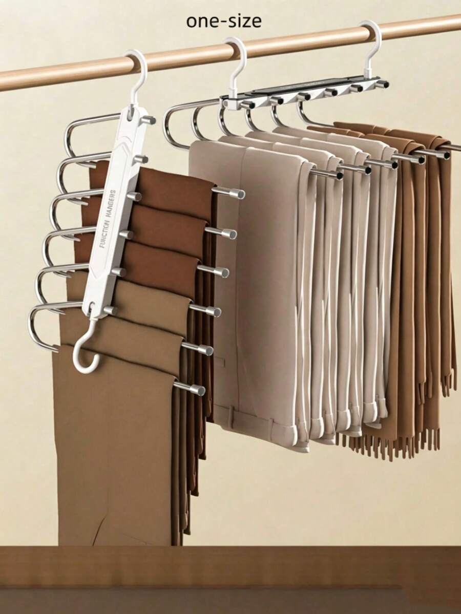 Suporte Multifuncional de Múltiplas Camadas para Armazenamento de Calças, Lenços e Gravatas, Estrutura Dobrável, Design Antiderrapante, Feito de Hastes de Aço Inoxidável Reforçado, Adequado para Pendurar Calças, Lenços, Saias Longas, Roupas Longas, Mantém o Armário Organizado, Decoração de Quarto, Volta às Aulas - Branco - Visão 1