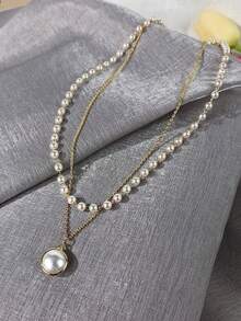 Kalung Mutiara Imitasi Dua Lapis untuk Wanita - Putih - View 2